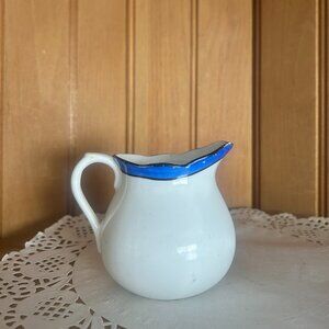 Antique White Porcelain Creamer Jug Small Pitcher Blue White Crown Mark England